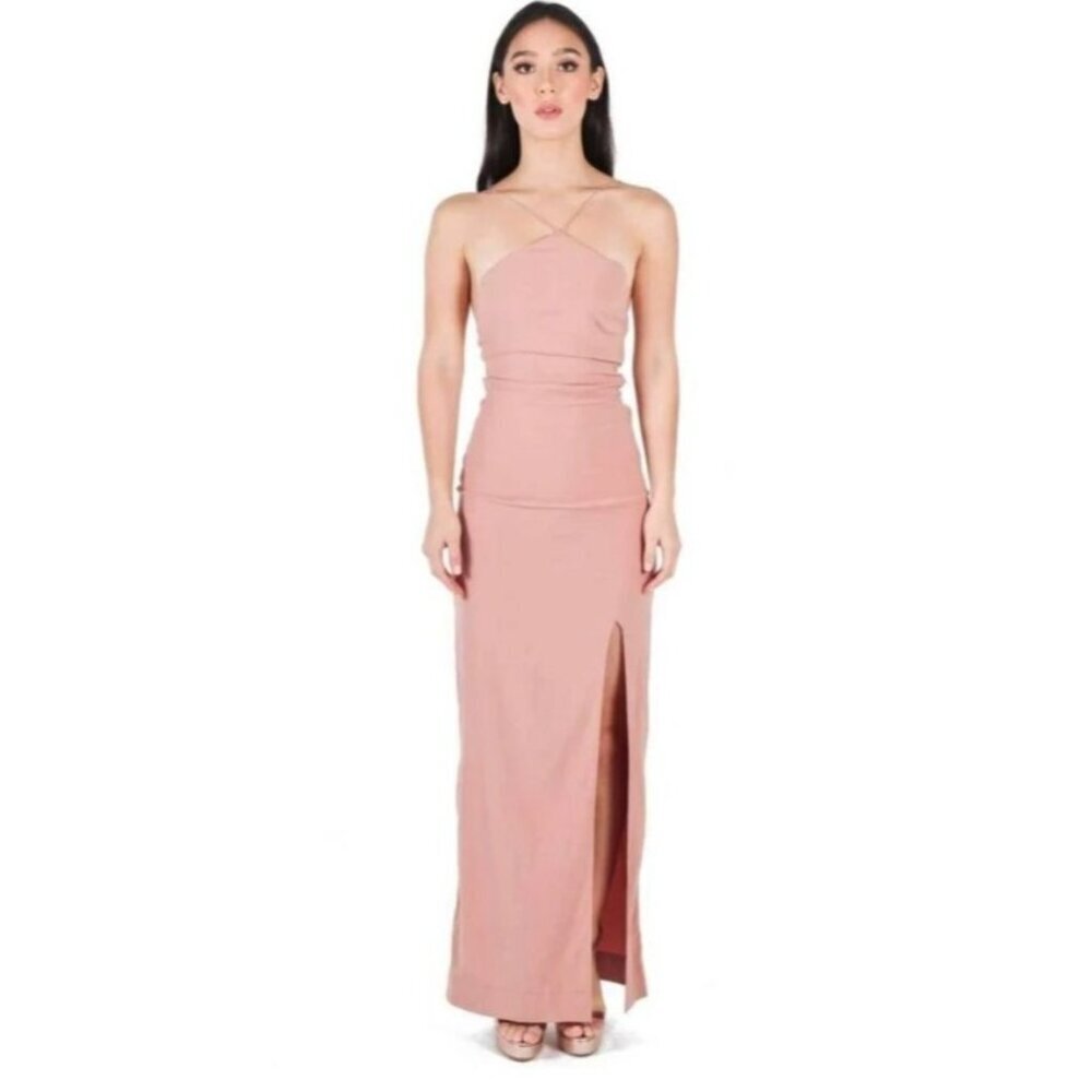 S/W/F Maxi Dress Elegant Designer Bodycon Split Thigh Evening Event Size S